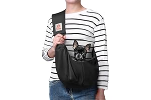 Tomkas Dog Carrier Sling - Pet Carrier for Small Dogs and Cats, Adjustable Strap, Zip Pocket, Snap Closure (Black, S - Adjustable Strap Eu)