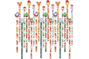 SULOLI 32 Pezzi Matite di Legno Natale,Matite Natalizie di fumetto con Gomma,Matita Divertenti Gadget Regali Natale per Bambini