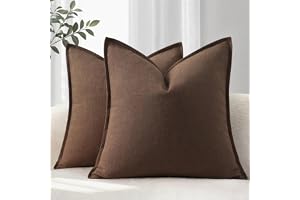 YCOLL Kuddfodral 40x40 set om 2 mysiga mjuka naturlinne kuddfodral enfärgade soffkuddar moderna kuddfodral med kant dekorativa kuddar för soffa, säng, vardagsrum