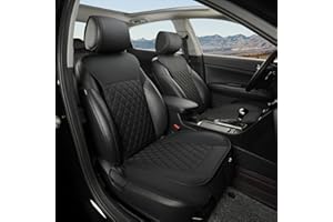 Black Panther Pack de 2 Fundas de Asiento Delantero con Fundas para Reposacabezas – Cuero PU, Acolchado de Rombos, Ajuste Universal | Protección Total de la Base | Instalación Fácil (Negro)