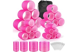 VEVOQIM 49 Stücke Lockenwickler Große Locken Set,4 Größe Hitzefreie Jumbo Groß Kleine Lockenwickler Selbsthaftend Hair Rollers 63 mm 44mm 35mm 25mm mit Klammern für lange mittlere kleine Haar