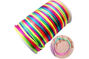 behone Cuerda de Color Arcoiris(1,5mm;100m) Cuerda Color Arcoíris Neón, Diseño Degradado de Color- Cordón Manualidades con Bisutería, Abalorios, Pulseras para Niños, Bandas para el Pelo