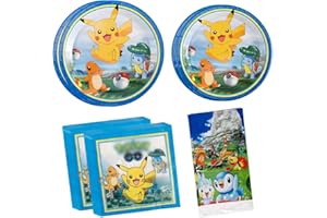 Yagu Partygeschirr Set,Einweggeschirr 51 Stück, Partygeschirr Papier Teller Tassen Servietten Tischdecke, für poke Kindergeburtstag poke Geburtstag Deko, Partyzubehör