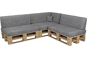 POKAR Palettenkissen Palettenauflagen mit abnehmbarem Bezug Palettenmöbel Palettensofa 8er Set: Sitzkissen 120x80 + Rückenlehne 120x40, Grau