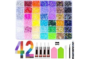 42 färger, 36 000 st, 3 mm nagelstrass för att skapa en glittrande effekt | Glitterstenar med pincett punkteringspenna, för pyssel, naglar, textilier, ansiktskonst, diamantmålning, gör-det-själv