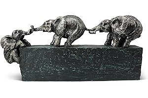 FeinKnick Rzeźba "Banda rodzinna" - ponadczasowy symbol wspólności w rodzinie i w zespole - dekoracja słonia z marmuritu 43 cm długości - figurka dekoracyjna słoń