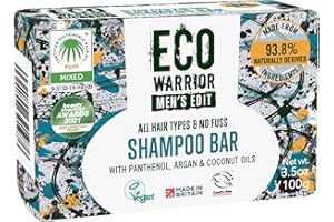 LITTLE SOAP COMPANY Eco Warrior Men’s Edit Shampoo Bar - Vegan, Cruelty Free, No SLS or Parabens, Nourishing Mens Shampoo With Argan and Coconut Essential Oils, Cleanse & Moisturise Hair, Gift For Him, 100g