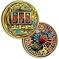 Unique Roulette Casino Poker Lucky Coins 777 Slots Lucky Number Good Luck Coins Horseshoe Clover Lucky Charm Poker Chip Protection Card Las Vegas Casino Accessories Souvenir Gifts for Men Women