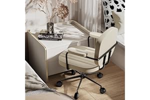 Rcynview Silla de Oficina, Silla de Escritorio Ergonómica con Reposabrazos, Silla Giratoria de 360°, Altura Ajustable, Carga Máxima de 150 kg/ 330LB, para Oficina, Estudio, Tocador, Silla Beige