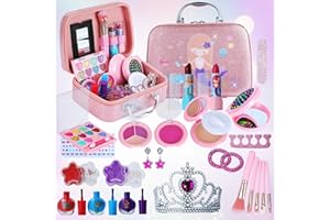Kit Maquillaje Niña Acemall Lavable Maquillaje para Niñas, Maletin Maquillaje Niña con Corona, Pendientes Juguetes, Caja de Maquillaje, Regalos de cumpleaños de Navidad para niñas de 4 5 6 7 8 9 años