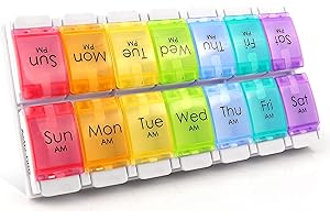 ACTIV-NRG Pilulier hebdomadaire AM PM, sans BPA, avec de grands compartiments et un design ouvert unique pour contenir des comprimés, des vitamines, des médicaments et de l'huile de foie de morue