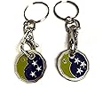 UK Phoenix Trolley Token New £1 Coin Shape 12 Sided Shopping Cart Key Ring Release Shop Locker Keychain (2 x Moon Stars)