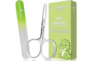 ‎SCHWERTKRONE SCHWERTKRONE® Baby Nagelset – Solinger Babynagelschere mit abgerundeter Spitze & Glasnagelfeile aus böhmischem Kristall – sicher & sanft für Neugeborene und Kleinkinder