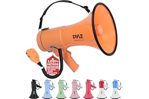 Pyle megafono, Altavoz, Portatil, 50V, Volumen Ajustable, Sirena, Correa para el Hombro, Entrada AUX, Compacto, Ideal para anuncios, Eventos, Deportes y mas