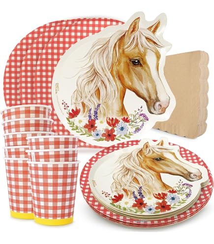 Playflip Pferde-Partyset – 60-teilige Geburtstagsdeko Für 8 Kinder, Mit Tellern, Bechern, Servietten