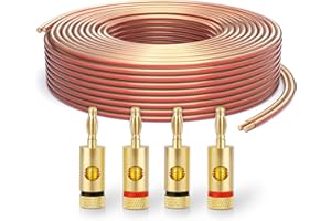 PureLink SP060-010 Câble d'enceinte 2x2,5mm² (99,9% OFC cuivre massif 0,20 mm) Câble de haut-parleur Hifi, 10m, transparent, Set comprenant 4 fiches bananes