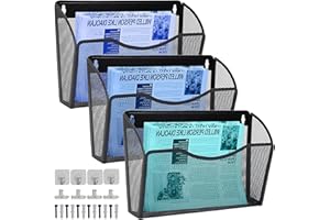 TSDRBWO 3 pocket Soporte de archivador de pared colgante para documentos de revista, bandeja de malla A4, organizador de correo, estante de almacenamiento de revistas, organizador de archivos