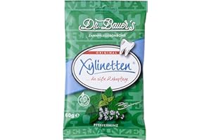 ‎DR. BAUER'S Dr. Bauer's Xylinetten – Zuckerfreie Zahnpflege-Bonbons mit Xylit, Vegan & Zahnfreundlich, Ideal für Frischen Atem & Zahngesundheit, 60g Tüte - Pfefferminz
