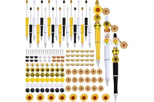 WEWAYSMILE 18 Stück Perlenstifte DIY Kugelschreiber Verschiedene Perlenstift Kits Perlenstifte Aus Kunststoff In Großpackung Mit Perlen Für Frauen Geschenke Schul Und Bürobedarf (Sonnenblume)