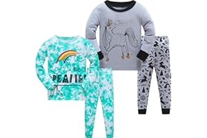 LOLPIP Mädchen Pyjamas 100% Baumwolle Schlafanzug für Kinder Schlafkleidung Langarm 4 Stück Set 1-12 Jahre