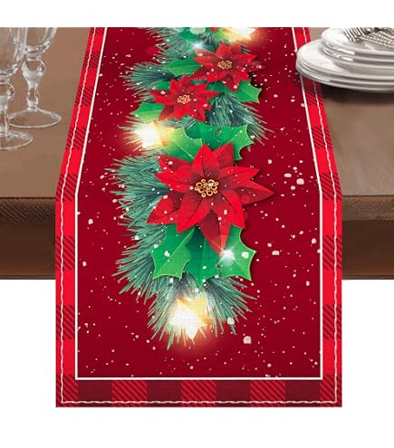 Runner Da Tavola Natalizio 183x33 Cm – Tovaglia In Cotone E Lino Con Ricamo Pupazzi E Fiocchi Di Neve, Rosso - 2