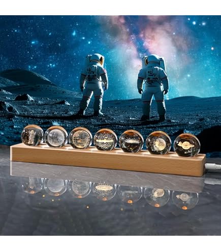 Azazaza 3D Crystal Ball Night Light, 8cm Space Galaxy Light With LED Wood Base, USB Touch