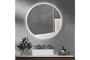 kleankin Specchio da Bagno Rotondo 70cm con Luce LED a 3 Colori, 3000-6500K, Interruttori Touch, Specchio da Parete Retroilluminato con Luminosità Regolabile, Funzione Memoria e Antiappannamento, IP44