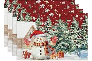 YSOUND Schneemann Weihnachtsbaum Schneeflocke Tischsets 4er Set, Abwaschbar Weihnachten Platzsets PVC Platzdeckchen rutschfest hitzebeständig, Weihnacht Dekor für Küche Esstisch Urlaub Party 30x45cm