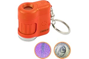 Carson MM-280O MicroMini LED Lighted 20x Pocket Microscope with Built-In UV Light and LED Flashlight - Orange