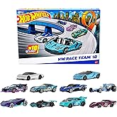 Hot Wheels Pack 10 Coches de Carreras de Juguete (Modelos Surtidos, selección aleatoria), Escala 1:64, Incluye 1 Corvette Gre