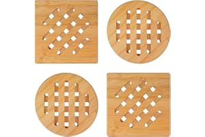 yue Sottopentola, 4 Pezzi Sottopentole in Bambù, Sottopentola Antiscivolo Resistenti Al Calore Sottopentola in Legno Di Bambu Per Pentole Da Cucina