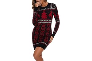 Bresdk Abito in Maglia Donna Invernale Natalizio Vestito Maglione Natale Elegante Maniche Lunghe Abiti Natalizi per Donne Collo Rotondo