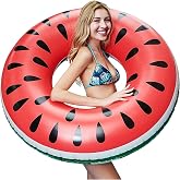 Watermelon or Watermelon Inflatable Float. Inflatable and resistant design offers fun for adults at the beach or swimming poo
