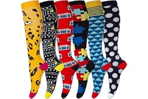 LEOSTEP Compression Socks for Men & Women (6Pair) Non-Slip Long Tube Ideal for Running,Nursing,Circulation & Recovery Boost Stamina, Hiking Travel & Flight Socks 20-30 mmHg