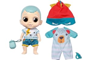 Zapf Creation Chou Chou Baby Mika, Blue Hair 905579 - 30cm Dolls with Movable Eyes with 25 Sound Effects For Toddlers - Extra Romper, Hat, Bottle & Dummy - Batteries Required - Suitable from 2 Year