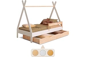 smartwood Lettino bambino con cassetto TIPI D 80x180 con rete a doghe e sponda - Letto Montessori bambini a Casetta per ragazzi e ragazze - Letto singolo con contenitore - 180x80 - Bianco