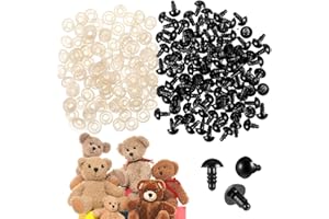 ERTLUTW Safety Eyes for Crochet Toys 9mm, Safety Eyes with Washer 9mm Black Plastic Toy Eyes Craft Eyes Craft Black Eyes Doll Eyes for Soft Toy Making Craft Plastic Eyes for Craft Animals Puppet DIY, 100Pcs