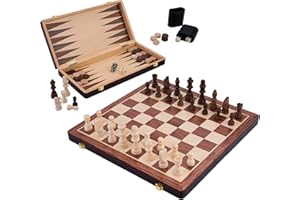 Engelhart - 150208 - Set di Scacchi/Backgammon Reversibile in Legno con Vassoio Pieghevole - Pezzi Inclusi (38,5 cm)