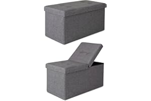 dibea Sgabello cassapanca pieghevole in lino panca con contenitore con coperchio a cerniera 76x38x38 cm Grigio