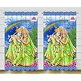 DECOMIZER 9Ft Long Door Curtain Pack of 2 Pc | 3D God Blue Krishna Digital Printed Home Furnishing Polyresin Curtain for Indian Festival- Diwali, Mandir,Temple and Pooja Ghar | 4 x 9 Feet, Set of 2
