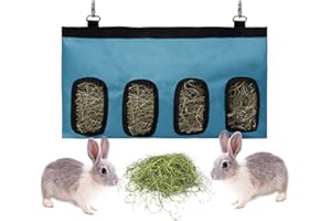 LENPESTIA Sac de Foin Lapin Sac a Foin Cochon d'Inde Sac Distributeur de Foin mangeoire à Foin pour Lapin Chinchilla Hamster Petits Animaux (4 fenêtres, Bleu)