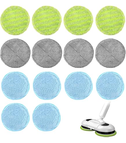 Confezione 12 Cuscinetti Di Ricambio Per Mocio Elettrico – 16 Cm, Super Assorbenti, Lavabili, Con Bordo Rotondo, Verde E Blu
