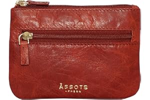 ASSOTS Genuine Soft Real Leather Coin Purse with Multiple Zips for Women Accessory Mini Pouch (Mary Red)