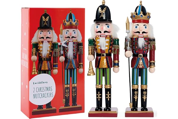 THE TWIDDLERS 2 stora trä jul nötknäppare figurer, 30 cm – klassisk juldekoration dekoration, dekoration nötknäppare, figur för hemmet, juldekorationer