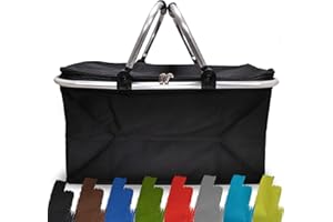 e-Best Faltbarer Einkaufskorb 25L - Ideal für den Wocheneinkauf mit gepolsterten Tragegriffen & Reißverschluss am Deckel, leicht klappbar & kompakt, 10kg belastbar, Faltkorb als Picknickkorb