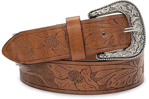 INOGIH Western-Leather-Belts-Cinturones vintage para mujer con hebilla de flores huecas