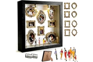 DIY Mini Museum Bilderrahmen, DIY Mini Museum Silhouette Box, Fotospeicher Bilderrahmens, mit 8 Mini Goldene Rahmen & 8 Figuren, für Jahrestag, Hochzeit, Heimdekoration