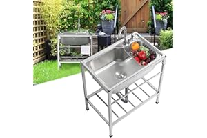 DUCHUNSHENG Kitchen Sinks Lavello Cucina in Acciaio Inox, Lavandino da Esterno Vasca Singola Lavabo da Esterno, Facile da Installare, Stabile Durevole, Lavello da Cucina in Piedi Lavamani Industriale