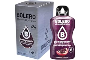 Bolero POMEGRANATE 24x3g | Jus en poudre sans sucre, édulcoré à la stévia + vitamine C | pour enfants et sportifs | sans gluten, végétalien | saveur d'églantier