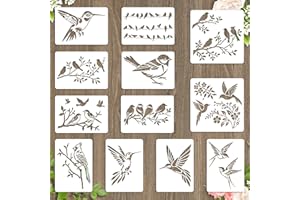 beinkmake 12Pcs Hummingbird Stencil PET Painting Templates Birds Inlay Border Stencils for Furniture Reusable DIY Craft for Wall Wood Fabric Canvas Paper Home Decor 11.7inch